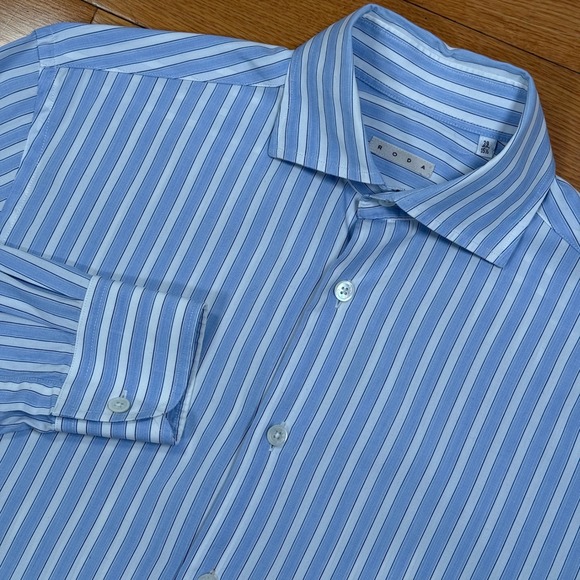 Roda Other - Roda Mens Blue White Striped Cotton Dress Shirt Made‎ in Italy Size 15.5 39